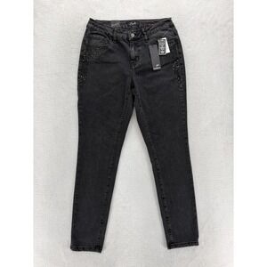 Earl Jean Skinny Ankle Jeans Womens 10 Gray Charcoal Rhinestone Stretch Y2K NWT